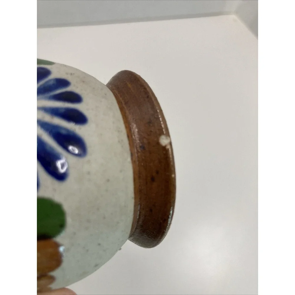 Vintage Mexico Tonala Hand Painted Floral Pottery Mini Bud Vase 2.5